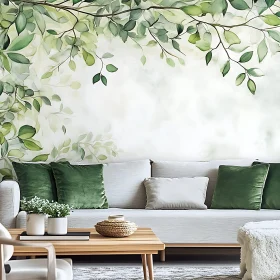 Stylish Interior Living Space with Nature Mural