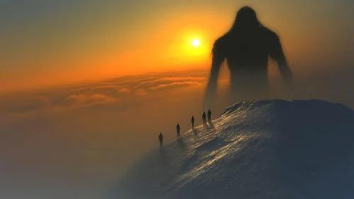 Mountain Ascent with Shadow Figure