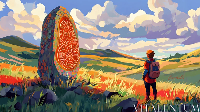 AI ART Traveler and the Mysterious Stone