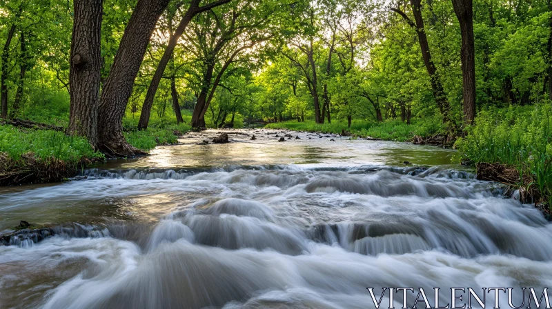 AI ART Tranquil River Scene in a Green Forest