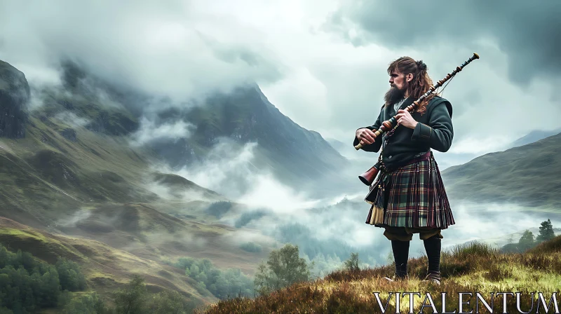 AI ART Highland Bagpiper in Scotland