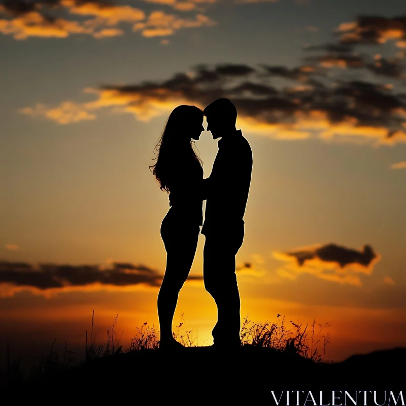 Silhouetted Lovers at Sunset AI Image