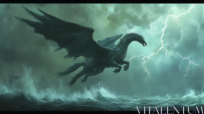 Winged Horse in a Storm AI Image