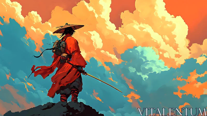 AI ART Red Warrior Above the Clouds