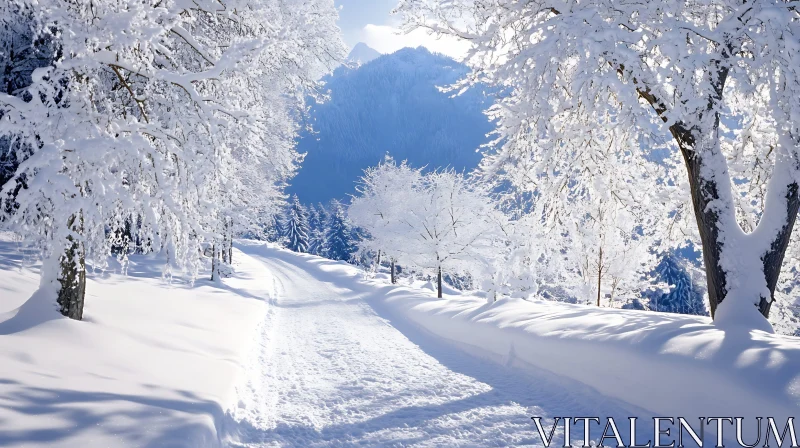 Winter Wonderland Path Through Snowy Trees AI Image