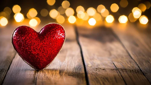 Sparkling Red Heart on Rustic Wood