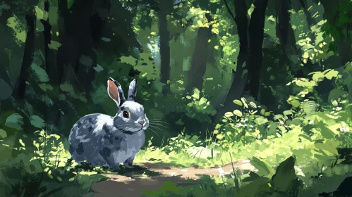 Serene Woodland Bunny Scene AI Image