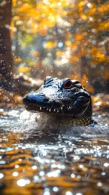 Alligator Surrounded by Autumn Splendor