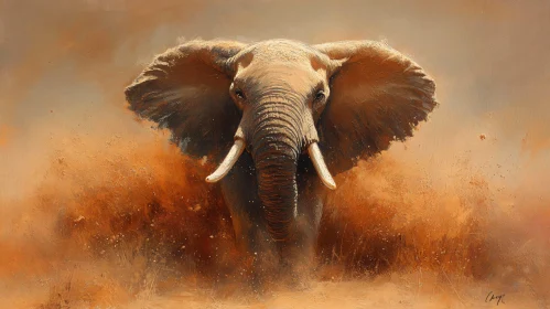 Elephant Charging in Wilderness