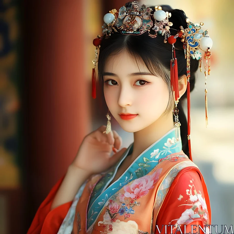 Portrait of a Woman in Traditional Clothing AI Image