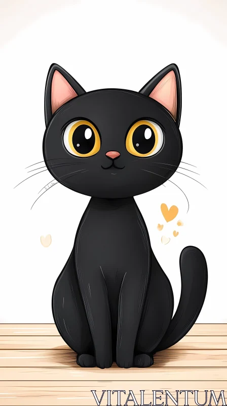 Cute Black Cat Drawing AI Image