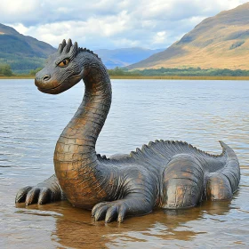 Bronze Nessie in Scottish Lake