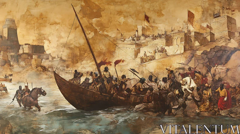 AI ART Ancient Warriors by the Sea Painting