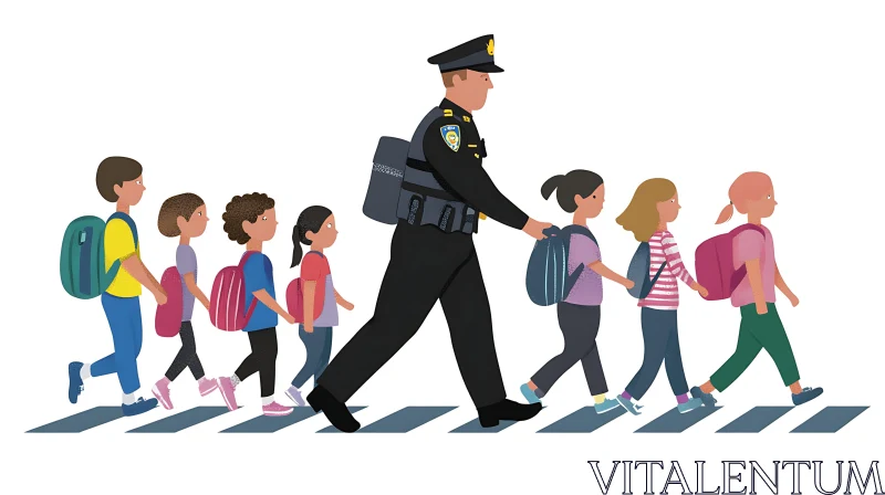 Kids Crossing with Police Officer AI Image