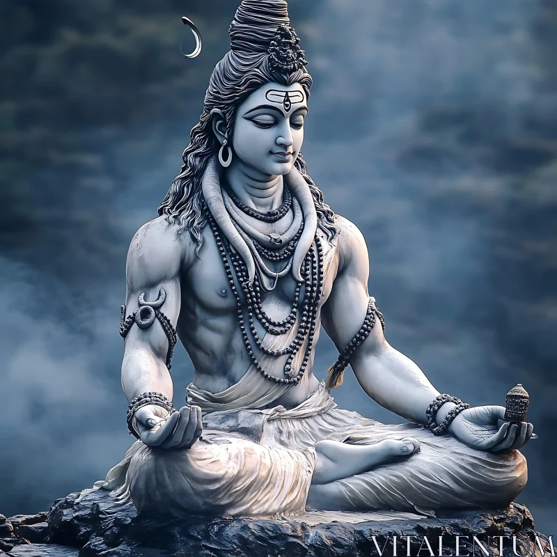 Shiva in Meditation: A Peaceful Depiction AI Image