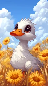 Duckling and Sunflowers