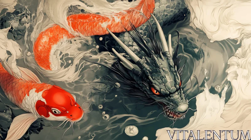 Aquatic Dragon with Koi Fish Artwork AI Image