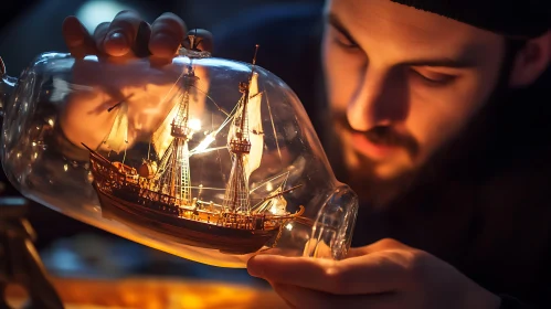 Miniature Ship in Glass Bottle