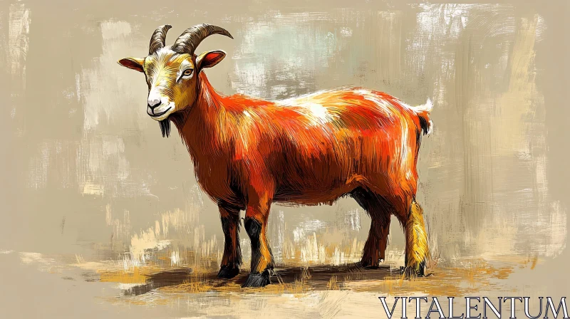 Illustrated Goat in Warm Tones AI Image