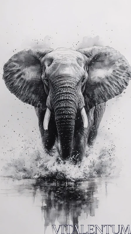 Elephant Charging in Artistic Splatter AI Image