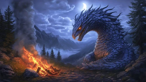 Moonlit Dragon by Campfire