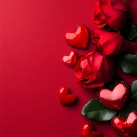 Crimson Roses with Heart Emblems