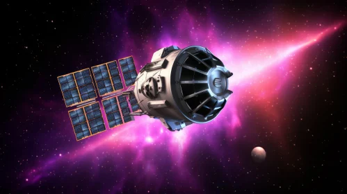 Astounding Space Station Artwork in Dark Violet and Light Magenta