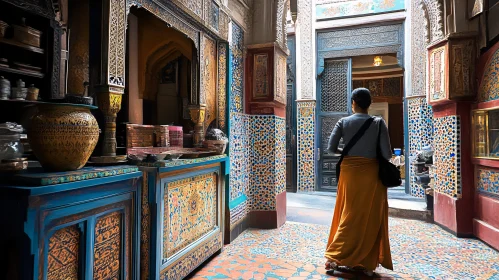 Woman in Ornate Interior Space