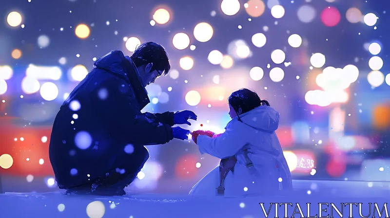 Snowy Winter Moment with Family AI Image