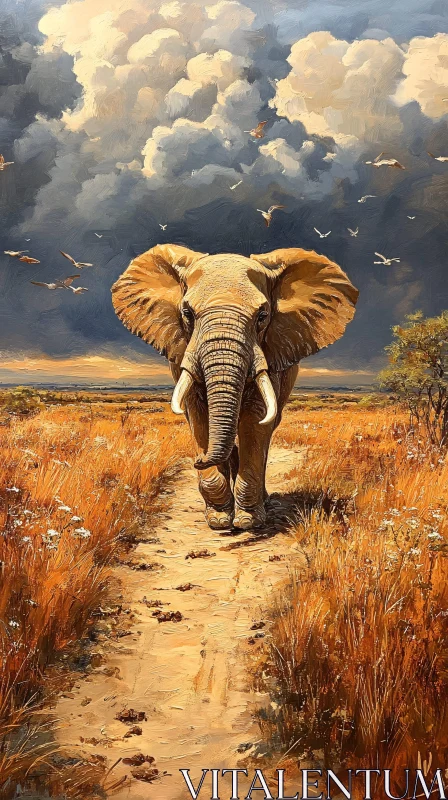 Elephant Strolling Through the Plains AI Image