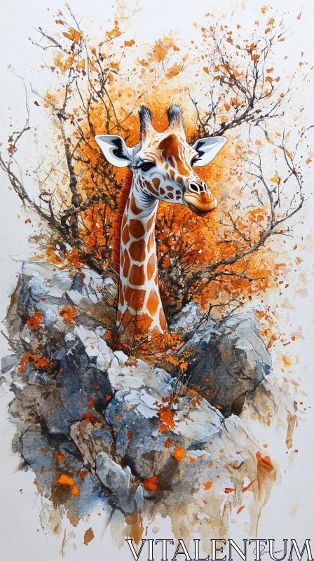 Ethereal Giraffe in Autumn AI Image