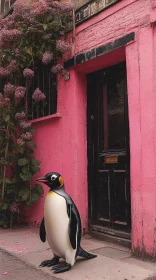 Penguin with Pink Building