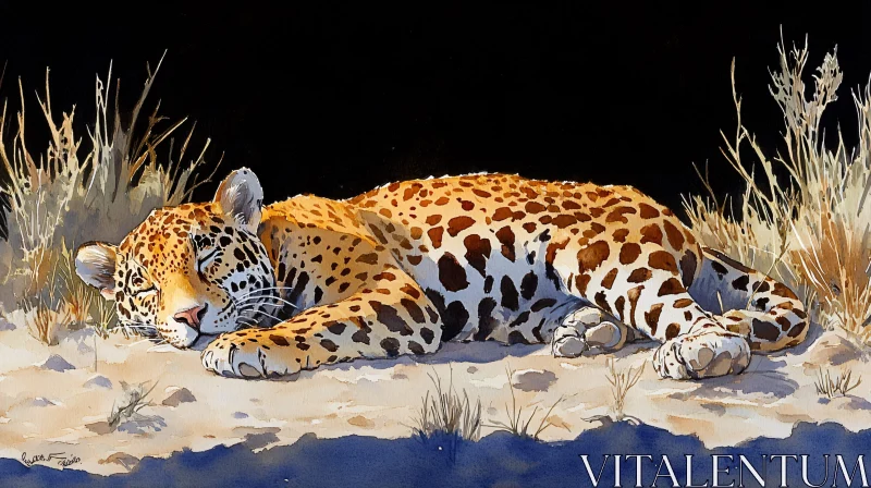 Leopard in Tranquil Repose AI Image