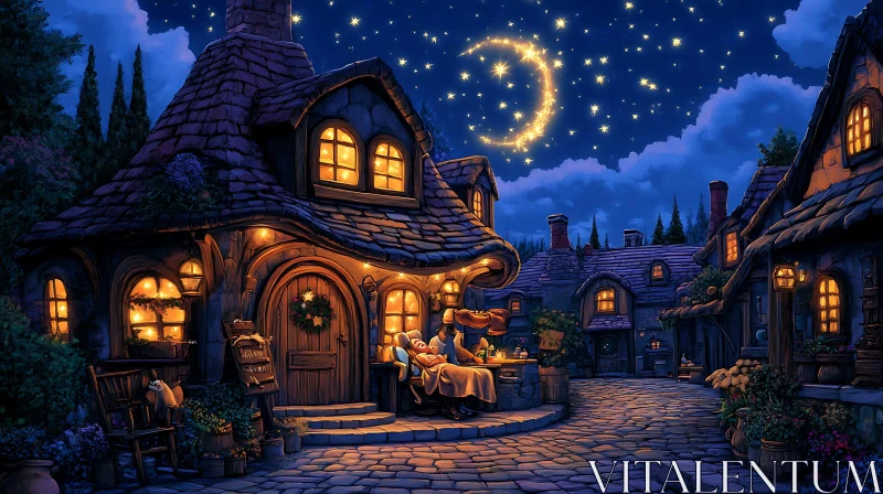 Romantic Night in Quaint Village AI Image