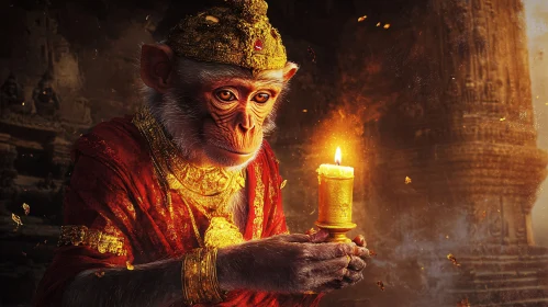 Golden Monkey Priest with Candle