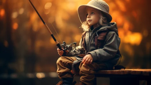 Captivating Autumn Fishing Scene: Joyful Child Outdoors