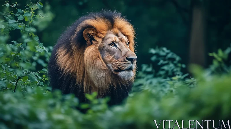 Lion in Greenery AI Image