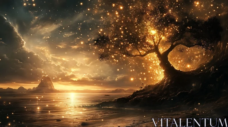 AI ART Celestial Tree at Sunset