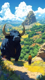 Colossal Bull in Mountainous Landscape