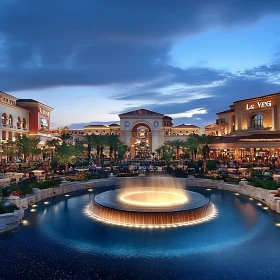 City Fountain and Architecture at Dusk