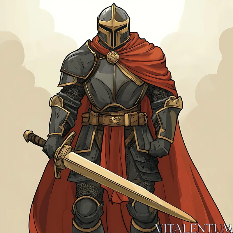 Armored Warrior with Golden Sword AI Image