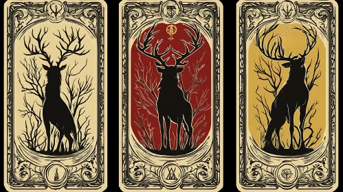 Vintage Deer Silhouette Tarot Cards