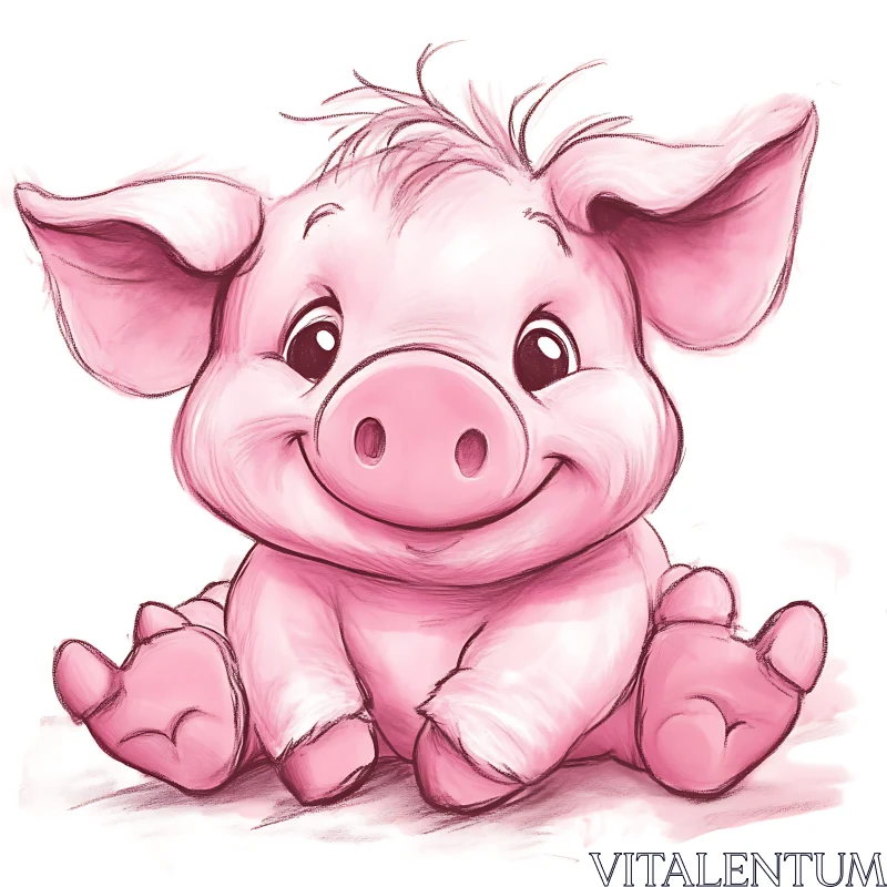 Smiling Pink Piglet Sketch AI Image