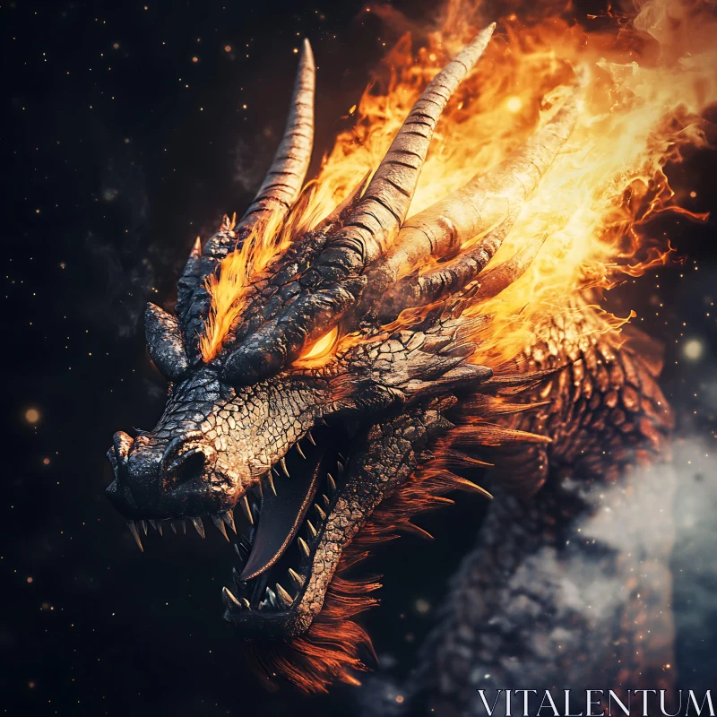 Dragon Head Ablaze With Fiery Might AI Image