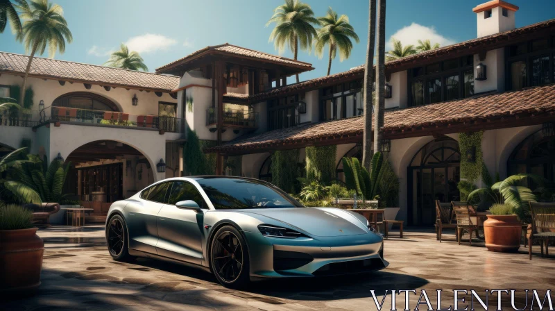 Elegant Porsche Model Parked in Front of a Mansion | Enigmatic Tropics AI Image