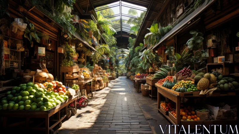 Exotic Indoor Market - A Lively Display of Fruits AI Image