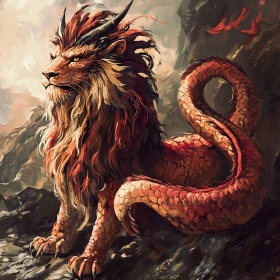 Crimson Scaled Lion Dragon Artwork