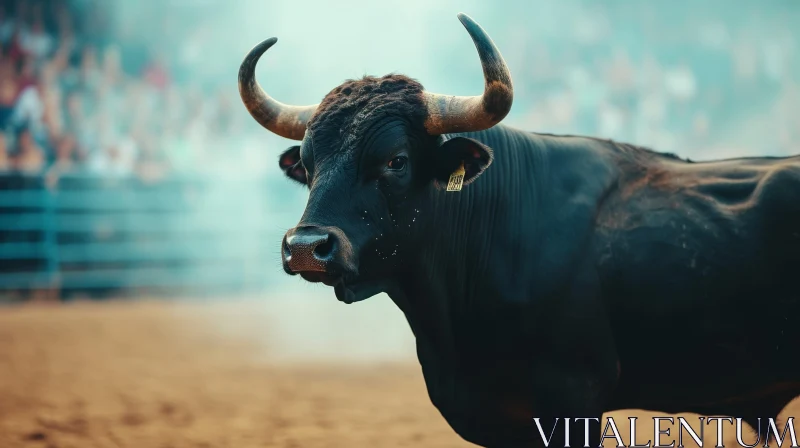 Majestic Black Bull in Bullring - Powerful and Intense AI Image