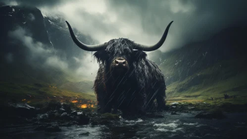 Majestic Bull in Scottish Landscape - Matte Painting Artistry