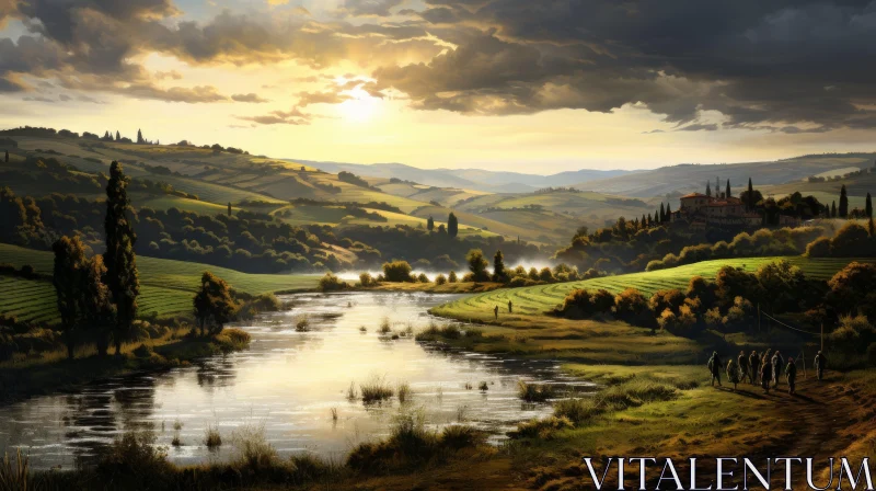 Majestic River in Mountain Landscape | Golden Light | Southern Countryside AI Image